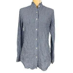 J. McLaughlin Blue & White Gingham Button Down Shirt Small Business Career